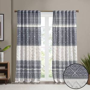 lot 9091 image: INKIVY Mila 100% Cotton Single Panel Curtain Tufted Chenile Boho Design Rod Pocket Top Drape for Living Room, Privacy Window Treatment for Bedroom, 50 x 84, NavyWhite