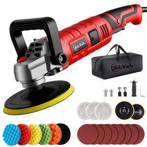 lot 9105 image: SILVEL Buffer Polisher, 1600W 7 Inch6 Inch Polisher for Car Detailing, Wax Machine, 7 Variable Speed, with 6 Foam Pads, 3 Wool Pads, Packaging Bag, for Boat Polishing and Waxing, Red