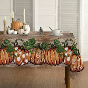 lot 10139 image: Horaldaily Fall Tablecloth 60�84 Inch Rectangular, Thanksgiving Autumn Harvest Orange Wood Plank Grain Pot Pumpkin Table Cover for Party Picnic Dinner Decor