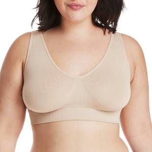 lot 10140 image: Hanes Womens Wireless Bra, Full-coverage Pullover Stretch-knit Smoothing T-shirt Bras, Nude, X-Large US