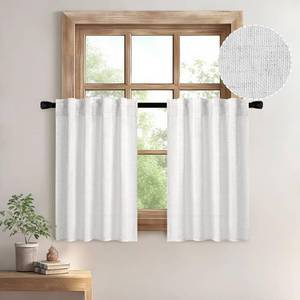 lot 10143 image: MIULEE Farmhouse Kitchen Curtains 24 Inch Length 2 Panels, Soft Thick Linen Textured Light Brown Semi Sheer Light Filtering Short Cafe Tier Curtains for Small Half Window Back Tab Rod Pocket