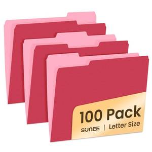 lot 10145 image: SUNEE File Folders Letter Size Red, 100 Pack Manilla Folders 8.5 x 11 13-Cut Tabs, Colored File Folders Office Home School for Documents Files Paper