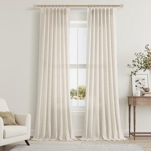 lot 10165 image: Cream Beige Pinch Pleat Linen Curtains 108 Inch Length 2 Panels Set for Bedroom Dining Room Semi Sheer Linen Boho Farmhouse Neutral Window Curtains 108 Inches Long for Living Room Nursery 40x108