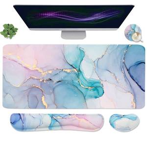 lot 10167 image: Ergonomic Large Mouse Pad and Keyboard Wrist Rest, Desk Pad for Keyboard and Mouse, 4-in-1 Large Gaming Mouse Pad with Wrist Support - Blue Marble