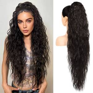 lot 10178 image: LONAI Ponytail Extension, 34 Long Wavy Drawstring Ponytail Extensions, DP001 Softer Lighter 80% Japanese Import Synthetic Clip in Hair Extensions Natural Looking Hairpiece for Women-Black Brown