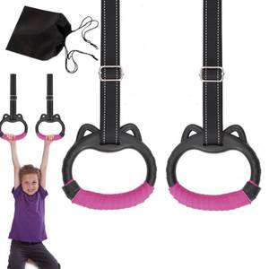 lot 10183 image: JIANWEI Gymnastics Rings Set for Kids, Professional Children Trapeze Bar Pull Up Rings with Straps Kids Playground Home Exercise Gym Rings with Drawstring Bag for Children Exercise(Pink)