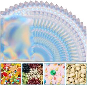 lot 10185 image: Holographic Bags, 5 x 7 Resealable Small Bags, Foil Bags Rainbow Color Packaging Bags for Small Business, Little Plastic Zip Bags for Food Storage Candy & Jewelry Packaging