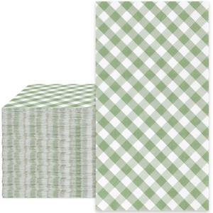 lot 10186 image: Whaline Sage Green Guest Paper Napkins Diagonal Plaid 3 Ply Disposable Napkins Checked Dinner Hand Napkin Towel for Wedding Birthday Party Supplies Table Decor, 80Pcs