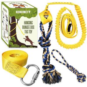 lot 10201 image: HOKINETY Dog Hanging Bungee Tug Toy Interactive Tether Tug-of-War for Pitbull Small to Large Dogs to Exercise and Fun Solo Play - Durable Retractable Tugger Dog Rope Toy with 2 Chew Rope Toys