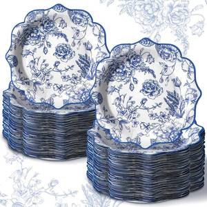 lot 10208 image: Chinoiserie Paper Plates Disposable Dessert Plates Baby Bridal Shower Party Supplies Floral Dessert Plates Bulk Birthday Party Tea Party Serving Tray for Wedding Birthday Party Supplies