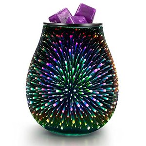 lot 10219 image: Inrorans 3D Glass Electric Wax Melt Warmer Oil Burner with Stable Heating PTC Reusable Silicone Tray 7 Colorful Changing Led Light Night Light Scent Warmer for Home Fragrance Warmers(3D Firework)��