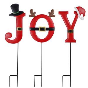 lot 10220 image: FORUP Joy Christmas Decorations, 3 Pcs Christmas Garden Stakes, Metal Stakes Christmas Outdoor Decorations, Joy Decor for Christmas Lawn Yard Decorations