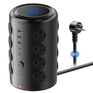 lot 10221 image: Heavy Duty Power Strip Tower with 16 Outlets and 5 USB Ports (2 USB-C), TenTrend 1500J Surge Protector with Multiple Outlets, 6 FT Extention Cord for Home Office Desk, Dorm Room Essentials Black