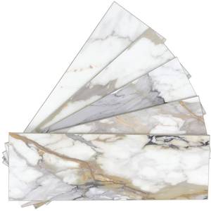 lot 10223 image: INNO STICKERS 30-Sheet Marble Subway Tile Peel and Stick Tile, 4 in. x 12 in. Stone Composite Waterproof Backsplash Tiles for Kitchen, Bathroom, Fireplace(Gold Marble)