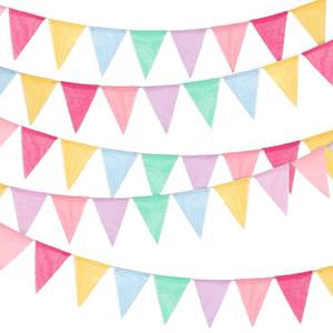 lot 10227 image: Flags Multicolored Pennant Flags Bunting Banner Pastel Fabric Triangle Flag Garland for Birthday Graduation Bridal Party Summer Decoration Hanging on Wall Ceiling Window