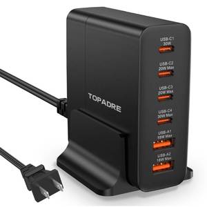 lot 10230 image: TOPADRE USB C Charger Block 80W, 6 Port Fast Charging Station Powered USB C Hub PD Charger for iPhone 151413 Pro Max, iPad ProAirMini, Galaxy S24S23, MacBook ProAir, Google Pixel, Black