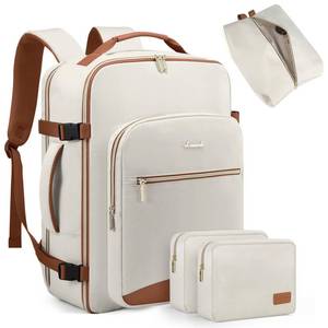 lot 10231 image: LOVEVOOK Travel Backpack for Women Men as Personal Item Flight Approved, 40L Luggage Carry On Backpack,17.3inch Large Daypack Laptop Backpack Waterproof Outdoor Sports with 3 Packing Cubes,Beige-Brown