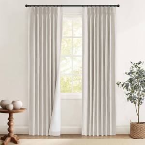 lot 10233 image: Pinch Pleated Curtains Blackout Linen Blackout Curtains 90 Inch Length 2 Panels Set Blackout Pleated Curtains with Hooks for BedroomLiving Room,40 W x 90 L 2 Panels,Beige