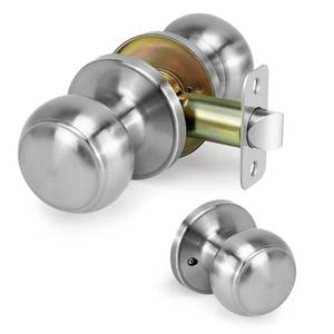 lot 10237 image: LOQRON Passage Door Knob, Non-Locking Interior Door Lock, Round Handles for Right and Left Side Hallways, Closet Knobs Keyless Hardware, Satin Nickel,1 Pack