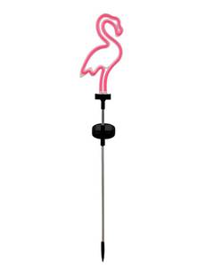 lot 10239 image: Pink Flamingo Solar Garden Stake Light, 1 Pack Outdoor Solar Pathway Light for Lawn Patio Yard Walkway, Neon Pink Lighting (30 Height)