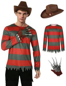 lot 5279 image: CICOCI Adult Red and Green Striped Costume with Accessories Horror Killer Cosplay Halloween Outfit for Men Full Set (Medium)