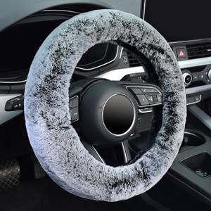 lot 6007 image: KAFEEK Frost Fluffy Microfiber Plush Steering Wheel Cover for Winter Warm, Universal 15 inch Soft Fuzzy Steering Wheel Cover,Cool Black