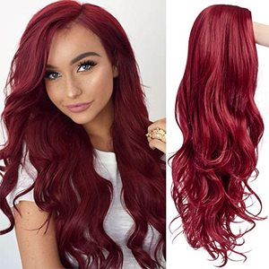 lot 6012 image: Baruisi Long Curly Wavy Wine Red Wigs for Women Side Part Natural Looking Cosplay Synthetic Fiber Wig Heat Resistant Replacement Wig