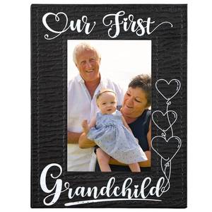 lot 6013 image: FLYAB Christmas Picture Frame - Our First Grandchild Picture Frame - Leather Picture Frame for New Grandparents Christmas Gifts for First Time Grandma Picture Frame Grandparents Day Gifts