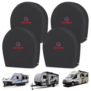 lot 6019 image: Comnova RV Tire Covers 4 Pack - 600D Tough Tire Wheel Cover Protector for RV, Truck, SUV, Trailer, Camper, Boat and Van, Heavy Duty & Waterproof Tire Cover, Fits Tire Diameters 23-25 Inch