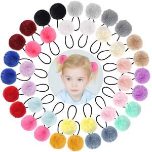 lot 6020 image: Qearl 40 Pieces Pom Ball Hair Ties, Velvet Elastic Hair Accessories for Women Girl Kids, 2 Pom Poms Fluffy Ponytail Holders