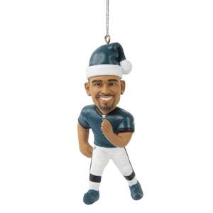 lot 6030 image: FOCO - NFL 4 Elf Player Resin Xmas Christmas Tree Team Ornament (Jalen Hurts - Philadelphia Eagles)