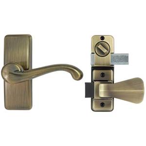 lot 6034 image: Ideal Security Door Lever with Deadbolt Lock for Storm and Screen Doors, Antique Brass (3-Piece Set)