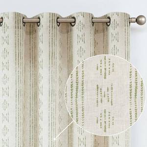 lot 6036 image: COLLACT Green Boho Curtains Linen Curtains 84 Inches Long for Living Room Farmhouse Light Filtering Curtains Geometric Striped Patterned Drapes Grommet Top Window Curtains 2 Panels Sage Green on Beige