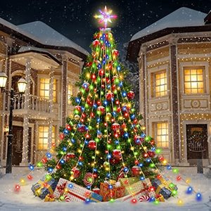 lot 6037 image: ZhenQiu Outdoor Christmas Decorations Lights, 320 LEDs Dipper Star String Lights with 13 Topper Star, Plug in Waterproof Hanging Fairy Lights for Xmas New Year Holiday Party Yard Patio Decor