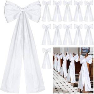 lot 6045 image: Knitgrip Large Wedding Pew Bows with Long Tails 12 x 26 Inch Wedding Aisle Decorations Bows Satin Ribbon Bows Wedding Background Decor for Bridal Shower Reception Wedding Ceremony(White,12 Pcs)