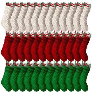 lot 6053 image: Hungdao 36 Pcs 8.3 Inch Knit Christmas Stockings Mini Xmas Hanging Stockings Bulk Rustic Knitted Stockings for Mantel Fireplace Christmas Tree Family Holiday Decor, Red Green and Beige