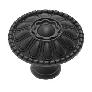 lot 6060 image: trust4care 4-Pack of Matt Black Kitchen Cabinet Knobs Pulls, Matte Round Farm House Dresser Knob Drawer Handles for Vintage Closet Door, Victorian Floral Pattern