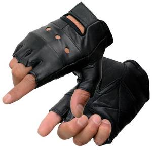 lot 6061 image: Milwaukee Leather SH216 Mens Black Leather Gel Padded Palm Fingerless Motorcycle Hand Gloves WBreathable ��Open Knuckle�� - Small