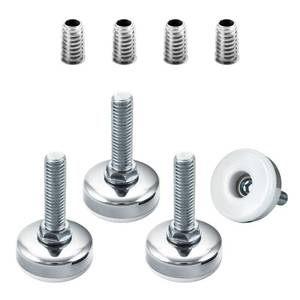 lot 6091 image: POWERTEC Threaded Leveling Feet 4PK w 38-16 Threaded Inserts, Heavy Duty Adjustable Furniture Feet wLarge Non-Marring Pads for DresserChairCabinetBench (71189)