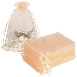 lot 6117 image: HRX Package Blush Peach Organza Bags 5x7 inch 100pcs, Mesh Gift Bag Jewelry Pouches Drawstring for Candy Present Wedding Party Favors