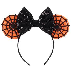 lot 6120 image: LSHDXD Halloween & Christmas Hairband, Hand-made Headband with Adjustable Mouse Ears, Glitter Sequin Spider Web Design, Unique Gift for Women, Unisex Adults (Black, 1 Count Pack of 1)