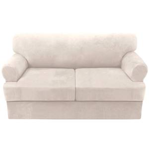 lot 6130 image: H.VERSAILTEX Sofa Cover 3 Piece Loveseat Slipcovers Thick Velvet Couch Cover Furniture Protector Stretch Sofa Covers for 2 Cushion Couch with 2 Individual T Cushion Covers Washable, Ivory