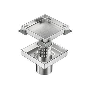 lot 6135 image: Neodrain 4-Inch Square Shower Drain with Removable Tile Insert Grate,Brushed 304 Stainless Steel,CUPC Certified, Includes Hair Strainer
