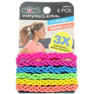 lot 6141 image: Scunci Everyday and Active Strand Elastics, Assorted Colors, 6-Pcs per Pack, 2-Packs Total