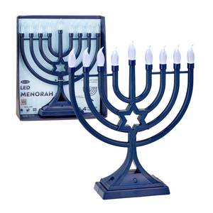 lot 6146 image: LED Electric Blue Hanukkah Menorah with Special Effects - BatteryUSB Powered, Star of David, 4 LightingBlinking Modes, Large LED Bulbs, Chanukah Traditional Electric Menorahs - Navy Blue