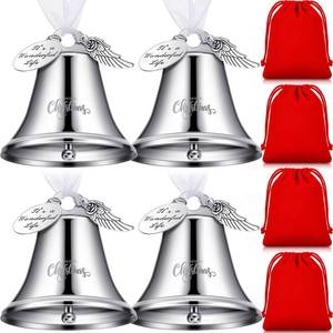 lot 6147 image: Kigeli Its a Wonderful Life Christmas Bell Ornaments 2024 Silver Christmas Angle Bells Ornament for Christmas Tree Inspired Xmas Tree Ornament Bell Vintage Decorations with Red Bags(4 Sets)