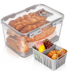 lot 6161 image: Kurznoch Bread Box for Kitchen Countertop, Airtight & Timer Fresh Bread Storage Container for Homemade Bread, Breadbox Organizer Bread Keeper with Drain Basket for Bread Sandwich Toast, Clear Large