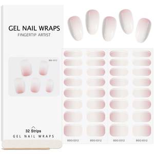 lot 6163 image: 32PCS Cured Gel Nail Strips EBANKU Real Nail Polish Strips Wraps Long-Lasting Waterproof Gel Nail Polish Wraps Full Wrap Gel Nail Art Stickers UVLED Lamp Required (Gradient Pink White)