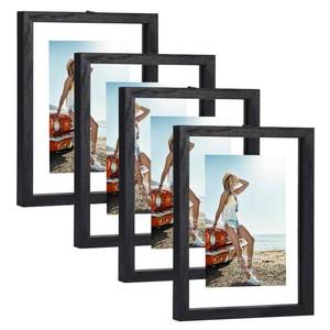 lot 6172 image: Trwcrt 4x6 Floating Picture Frames Set of 4, Double Glass Photo Frame Display up to 6 x 8 Photos for Desktop or Wall Hanging, Black