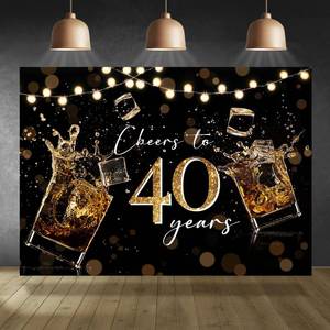lot 6173 image: Rsuuinu 40th Birthday Backdrop Black Gold Cheers to 40 Years Boheh Celebration Photography Background for Adult Birthday Fabulous 40 Bday Party Decoration Supplies Banner Photo Booth Studio Prop 7x5ft